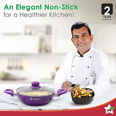 Wonderchef Royal Velvet Non-stick 26cm Kadhai with Lid and Handles 3 mm thick Wonderchef Royal Velvet Non-stick 26cm Kadhai with Lid and Handles 3 mm thick