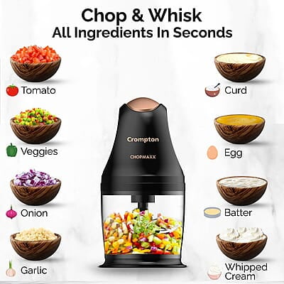Crompton ChopMaxx Electric Vegetable Chopper 300 Watts Motors Twin S-Shaped Ninja food grade blades
