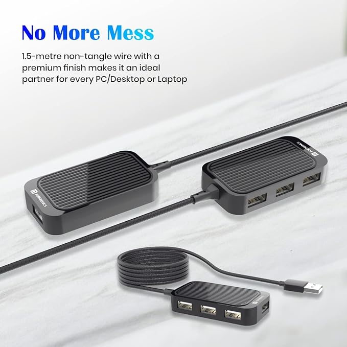 Portronics Mport 4D USB 2.0 Hub with 4 Ports, Plug & Play, Data Transfer Upto 480Mbps for Laptop & Computer (Black) Portronics Mport 4D USB 2.0 Hub with 4 Ports, Plug & Play, Data Transfer Upto 480Mbps for Laptop & Computer (Black)