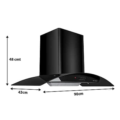Faber 90 cm 1100 m³/hr Auto-Clean curved glass Kitchen Chimney (HOOD ACE PRO HC PB BK 90, Filterless technology