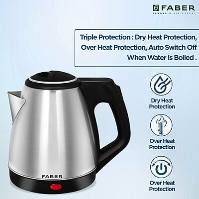 Faber Electric Kettle with Stainless Steel Body, FK 1.8 litres boiler for Water, SS
