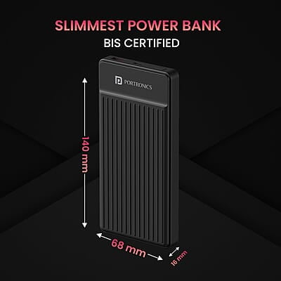 Portronics Luxcell B 10K 10000 mAh 22.5W Fast Charging Power Bank, Ultra Slim Power Bank with Mach USB-A Output, Type C PD Output