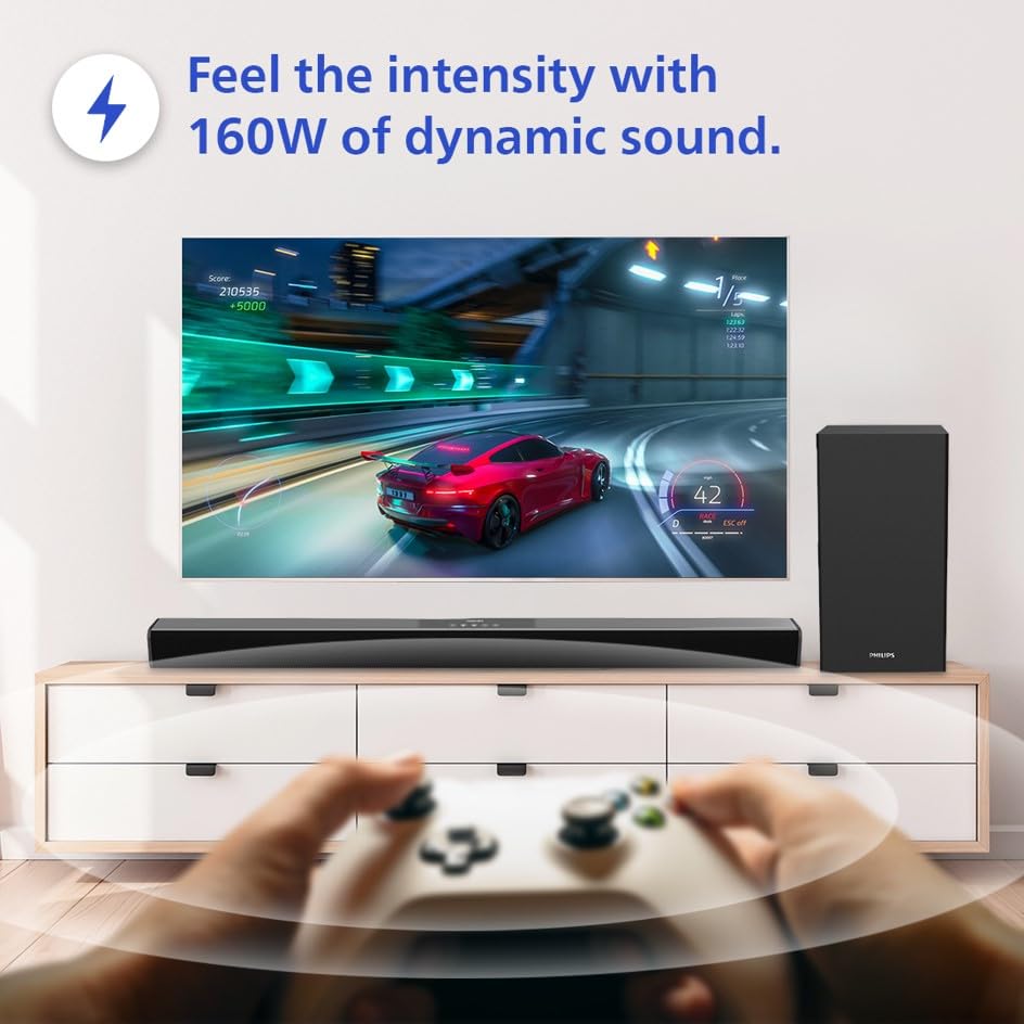 Philips TAB4228/94 2.1Ch Bluetooth Soundbar - 160W, Rich Bass, 3 EQ Modes, Multi-Connectivity (Black) Philips TAB4228/94 2.1Ch Bluetooth Soundbar - 160W, Rich Bass, 3 EQ Modes, Multi-Connectivity (Black)