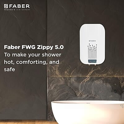 Faber Zippy Instant Geyser 5 Litre 3000W Powerful Heating Superior Energy Efficiency