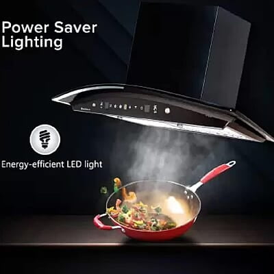 Wonderchef Power Curve Wall-Mount Chimney Auto Clean Function 1200M3/H Suction Capacity 3 Speed Motion SS Baffle filter