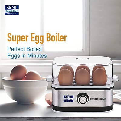 KENT Super Egg Boiler | 3 Boiling Modes | Stainless Steel Body and Heating Plate | 6 Eggs at a Time | Automatic Turn-Off | Silver