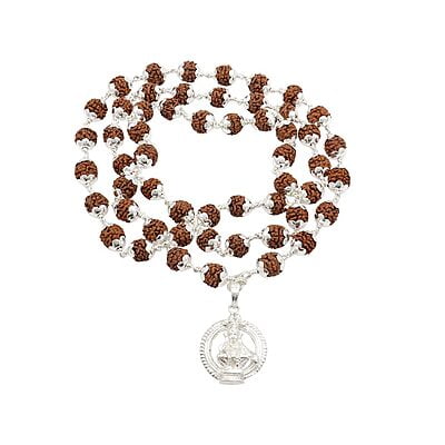 Silver Caped Rudraksha Mala/Chain with Iyyappan Pendent/Dollar