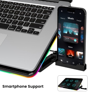 Portronics My Buddy Air Cooling Pad Laptop Stand with 6 Cooling Fans, RGB Lights, 7 Adjustable Heights, Mobile Stand for Upto 17 Inches Laptop (Black) Portronics My Buddy Air Cooling Pad Laptop Stand with 6 Cooling Fans, RGB Lights, 7 Adjustable Heights, Mobile Stand for Upto 17 Inches Laptop (Black)