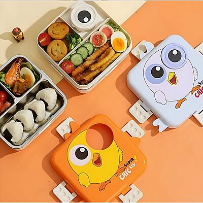 Stainless Steel Bento Lunch Box Kid-Friendly Double Decker Design, Leakproof, BPA-Free Lunch Box
