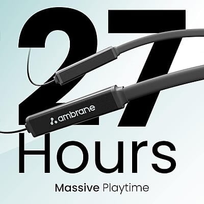 Ambrane Bassband Hyper Wireless Earphones with 27Hrs Playtime,3Hrs Playtime in 10 Mins Charge,Boostedbass Sound,Multifunctional Controls,Voice Assistance,Ipx4