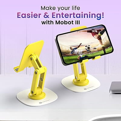 Portronics Mobot III 360° Rotatable & Foldable Mobile Phone Holder With Stable Metallic base,Adjustable Height