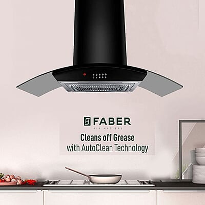 Faber 90 cm 1100 m³/hr Auto-Clean curved glass Kitchen Chimney (HOOD ACE PRO HC PB BK 90, Filterless technology