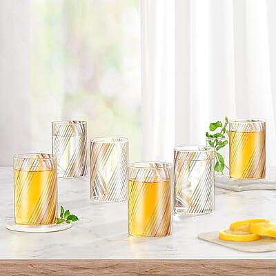 Borosil Artisan Prism 295 ml 6 pcs Set Transparent Drinking Glass |Borosilicate Glass Tumblers for Water, Cold Drinks, Juice| Flame Proof, Microwave & Dishwasher Safe | for Daily use & Gifting