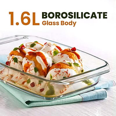 AGARO Elite Borosilicate Glass Baking Tray for Kitchen, 1600 ml Rectangle