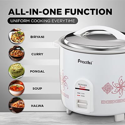 Preethi Electric Rice Cooker, 1 Litre, Single Pan, Anodized and Rustproof Aluminium Pan