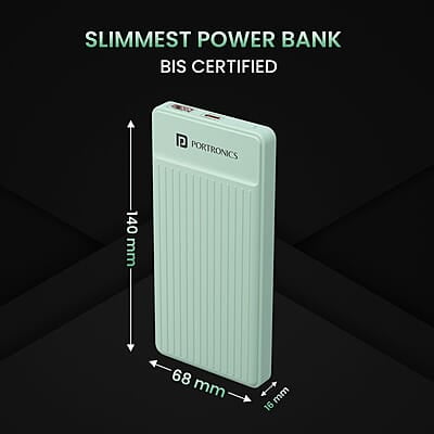 Portronics Luxcell B 10K 10000 mAh 22.5W Fast Charging Power Bank, Ultra Slim Power Bank with Mach USB-A Output, Type C PD Output