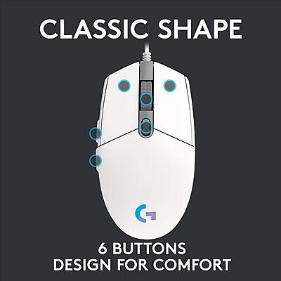 LOGITECH LIGHT SYNC WIRED GAMING MOUSE G203-White LOGITECH LIGHT SYNC WIRED GAMING MOUSE G203-White