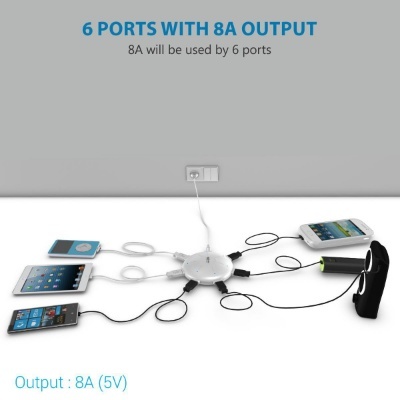Portronics POR 343 UFO USB Home Charger 6 Ports 8A Charging Station for Smartphones and Tablets (White) Portronics POR 343 UFO USB Home Charger 6 Ports 8A Charging Station for Smartphones and Tablets (White)