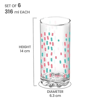 Treo by Milton D Ziner Torrent Glass Set of 6, 316 ml, Rainbow Sprinkles Treo by Milton D Ziner Torrent Glass Set of 6, 316 ml, Rainbow Sprinkles