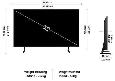 Samsung 108 cm (43 Inch) 4K Ultra HD Smart TV (UA43DU7660KLXL, Black)