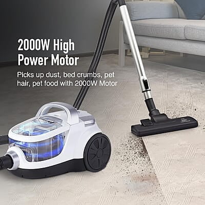KENT Force Cyclonic Vacuum Cleaner KSL 160  2000W Washable HEPA Filter  Low Noise Rubberized Wheels Multiple Accessories Bagless Design Auto Cord Retractor White/Silver