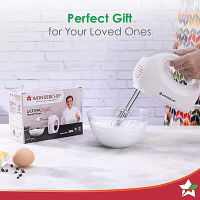 Wonderchef Ultima Plus Hand Mixer, 200W, 5 Speed Setting, Stainless Steel Beater and Kneading Hooks