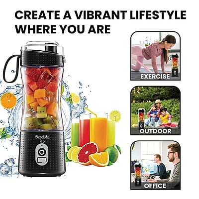 BlendLife Pro Portable Blender With Sipper For Juices, Shakes, Smoothies, Baby Food, Crushes Hard Ingredients, 210 Watts Motor, 4000Mah Usb Rechargeable Battery, 400Ml, 1-Year Warranty - Black