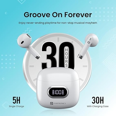 Portronics Harmonics Twins S9 True Wireless in Ear Earbuds with Upto 30H Playtime, Digital Display, 13mm Drivers, Balanced Bass, BT 5.3v, Touch Control, IPX4 Splash Resistant, Rapid Charging(White) Portronics Harmonics Twins S9 True Wireless in Ear Earbuds with Upto 30H Playtime, Digital Display, 13mm Drivers, Balanced Bass, BT 5.3v, Touch Control, IPX4 Splash Resistant, Rapid Charging(White)