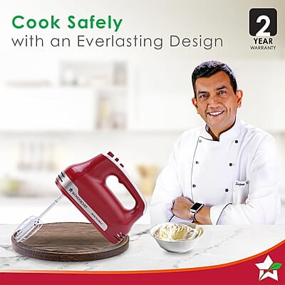 Wonderchef Crimson Edge 5 Speed Electric Hand Mixer 300W  SS Whisk Beaters and Dough Hooks