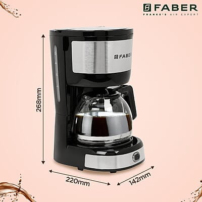 Faber 800W Drip Coffee Machine Brew 6 Cups Coffee in Less Than 6 mins 0.6L Capacity
