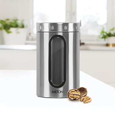 MILTON Steel Crispy 1500 Storage Jar, 1.45 Litres, Silver Light Weight Odour Proof Dishwasher Safe