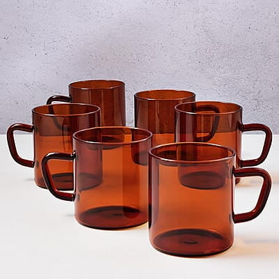 Borosil Classic Amber Mug, Borosilicate Glass, Scratch Resistant, Microwave Safe, Lightweight, for Chai, Green Tea, Milk, Coffee, Cold Coffee, 190 ml, Set of 6 Borosil Classic Amber Mug, Borosilicate Glass, Scratch Resistant, Microwave Safe, Lightweight, for Chai, Green Tea, Milk, Coffee, Cold Coffee, 190 ml, Set of 6