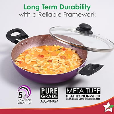 Wonderchef Valencia Non-Stick Kadhai with Glass Lid 2 litres Capacity Size 24 cm Kadai Wonderchef Valencia Non-Stick Kadhai with Glass Lid 2 litres Capacity Size 24 cm Kadai