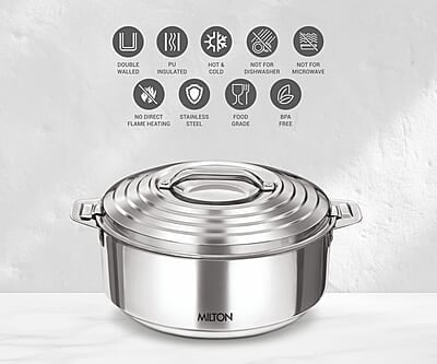 Milton Galaxia 1000 Insulated Stainless Steel Casserole, 1.2 liters, Insulated Thermal Serving Bowl