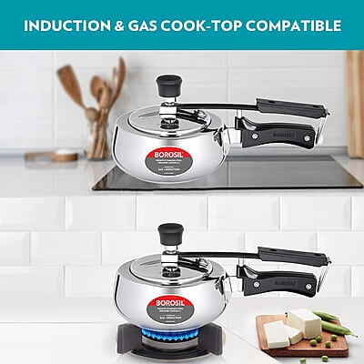 Borosil Pronto Induction Base Inner Lid Stainless Steel Pressure Cooker, 6.8 mm Thick Base, 2 L