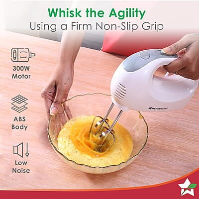 Wonderchef Ultima Plus Hand Mixer, 200W, 5 Speed Setting, Stainless Steel Beater and Kneading Hooks