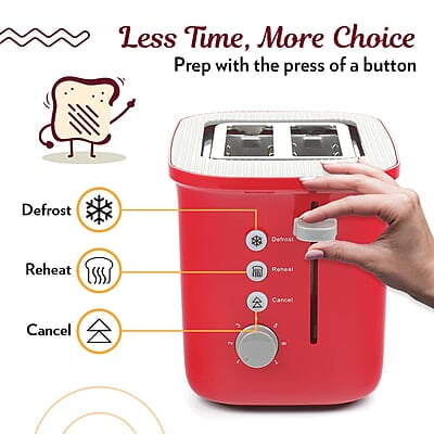Borosil Krispy Pop-up Toaster, 2-Slice Toaster, 7 Browning Settings, Removable Crumb Tray, 800 W, Red