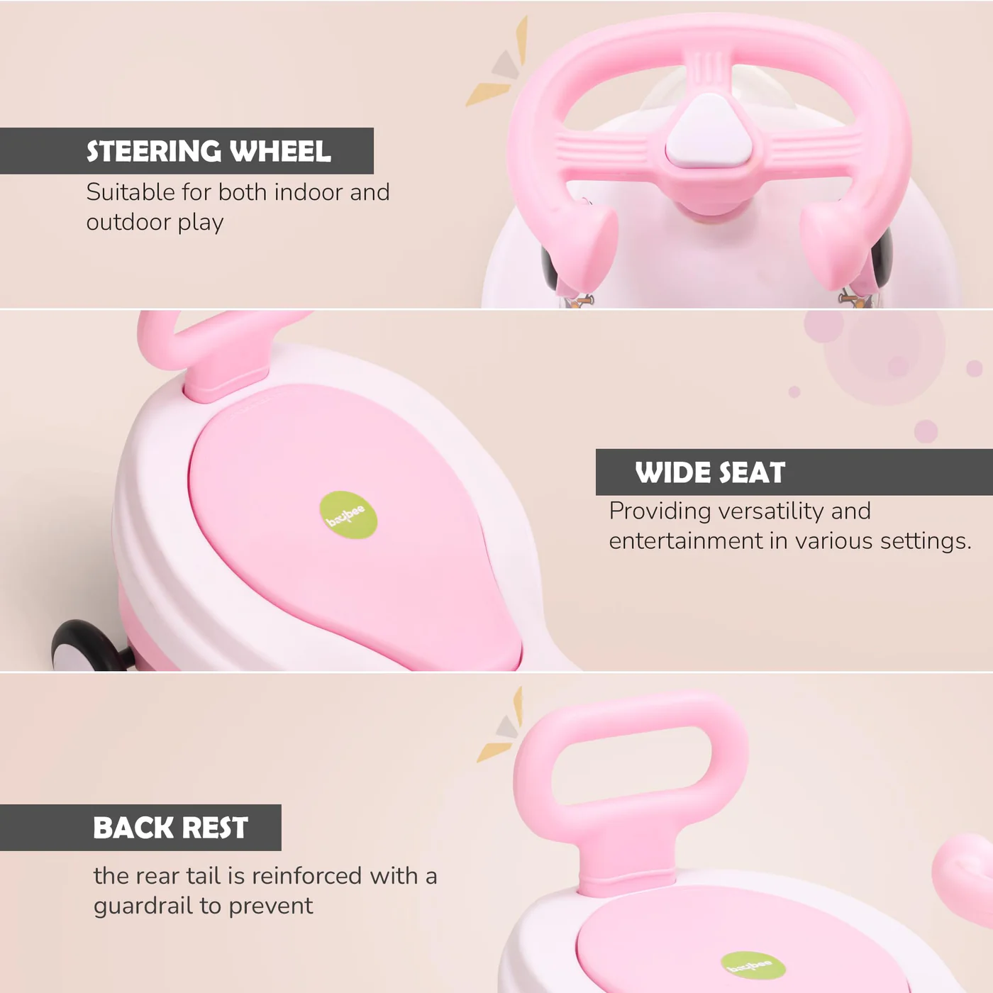 Baybee Astro Baby Swing Car for Kids-Dark Pink