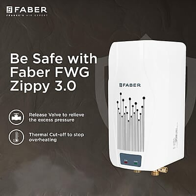 Faber Zippy Instant Geyser 3 Litre 3000W Powerful Heating Superior Energy Efficiency
