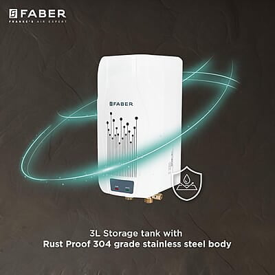 Faber Zippy Instant Geyser 3 Litre 3000W Powerful Heating Superior Energy Efficiency