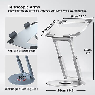 Portronics My Buddy K8 Portable Laptop Stand with 360° Rotating Base, Posture Support, Adjustable Height
