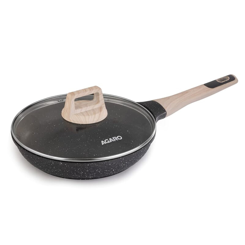 AGARO Imperial Granite Non Stick Frypan with Glass Lid, 3L / 28cm, Cast Aluminium Body