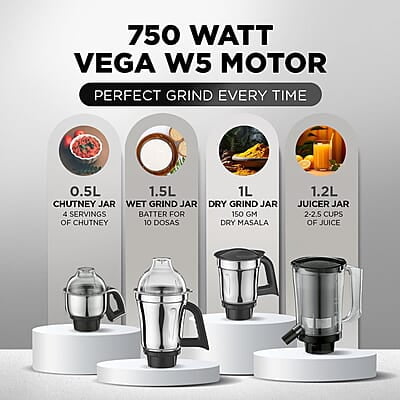 Preethi Zodiac Stardust Mixer Grinder for Kitchen, 5 Jars 750 Watt Mixie