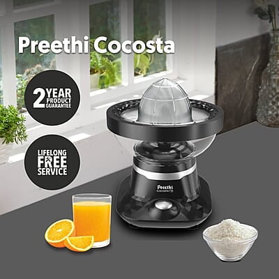 Preethi Cocosta Kp001 Coconut Scraper&Citrus Juicer,100% Safe Dual Protection Scraper