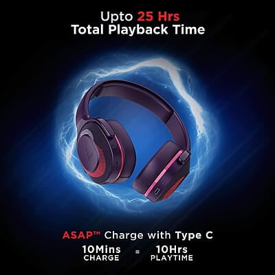 boAt Rockerz 425 Bluetooth Wireless On Ear Headphones Signature Sound, ENx Tech, ASAP Charge, 25H Playtime, Bluetooth V5.2, Dual Pairing with Mic