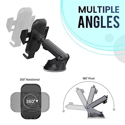 Portronics Clamp M Car Mobile Holder with 360° Rotational, Strong Suction Cup, One Click Release Button Compatible with 4 to 6 inch Devices