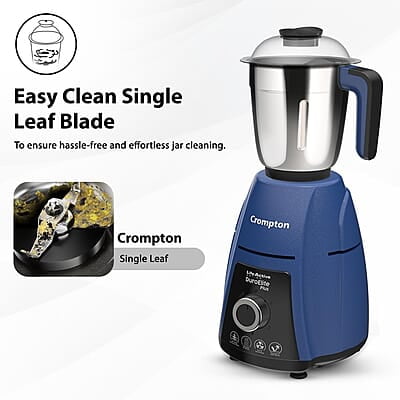 Crompton DuroElite Plus 800 W Mixer Grinder with 4 Jars (3 Stainless Steel Jars+ 1.5L Juicer Jar with Fruit Filter)