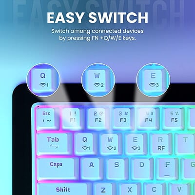 Portronics Hydra 10 Mechanical Wireless Gaming Keyboard with Bluetooth 5.0 + 2.4 GHz, RGB Lights 16.8 Million Colors, Type C Charging, Compatible with PCs, Smartphones and Tablets
