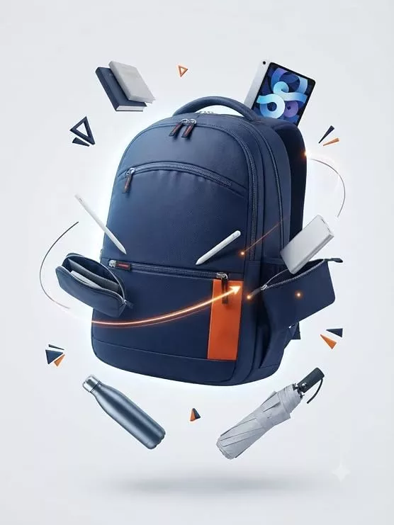 Navy Blue Laptop Backpack with Ergonomic Padding, Waterproof