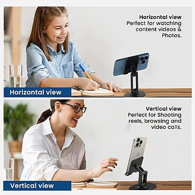 Portronics Mobot III 360° Rotatable & Foldable Mobile Phone Holder With Stable Metallic base,Adjustable Height